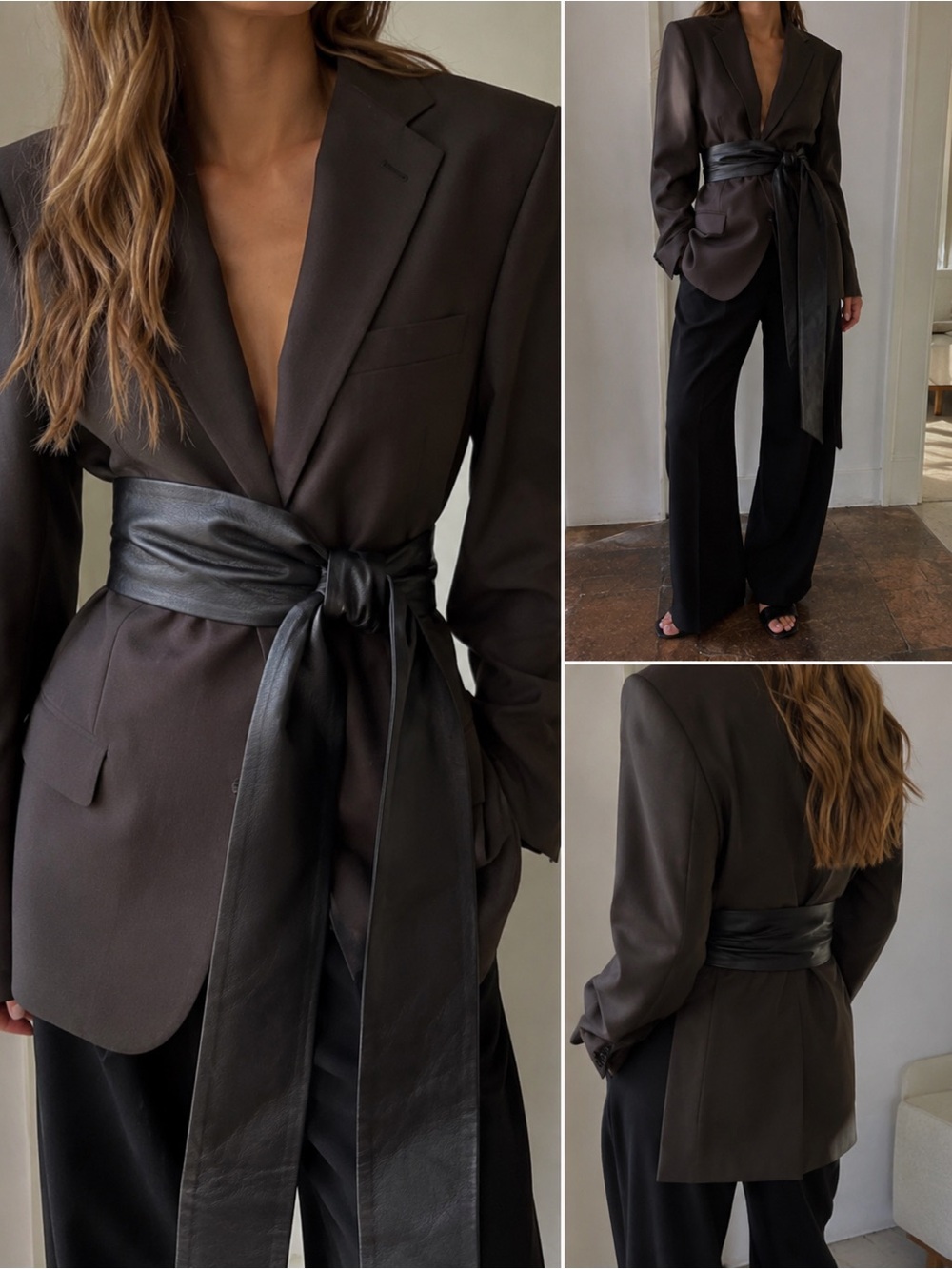 B-Low The Belt Demi Wrap Wide Black Genuine Leather Tie Belt O/S Made USA